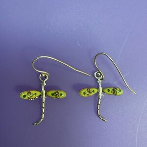 Yellow Enamel on Sterling Dragonfly Earrings